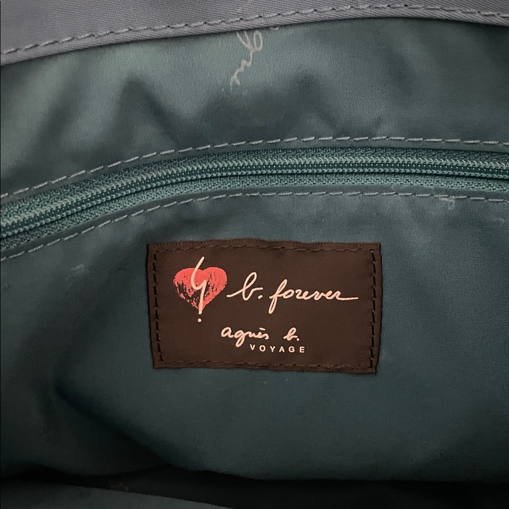 Agnes B Voyage Tote Bag Turquoise Blue Nylon Leather Bag Agnès B. France - Picture 7 of 11